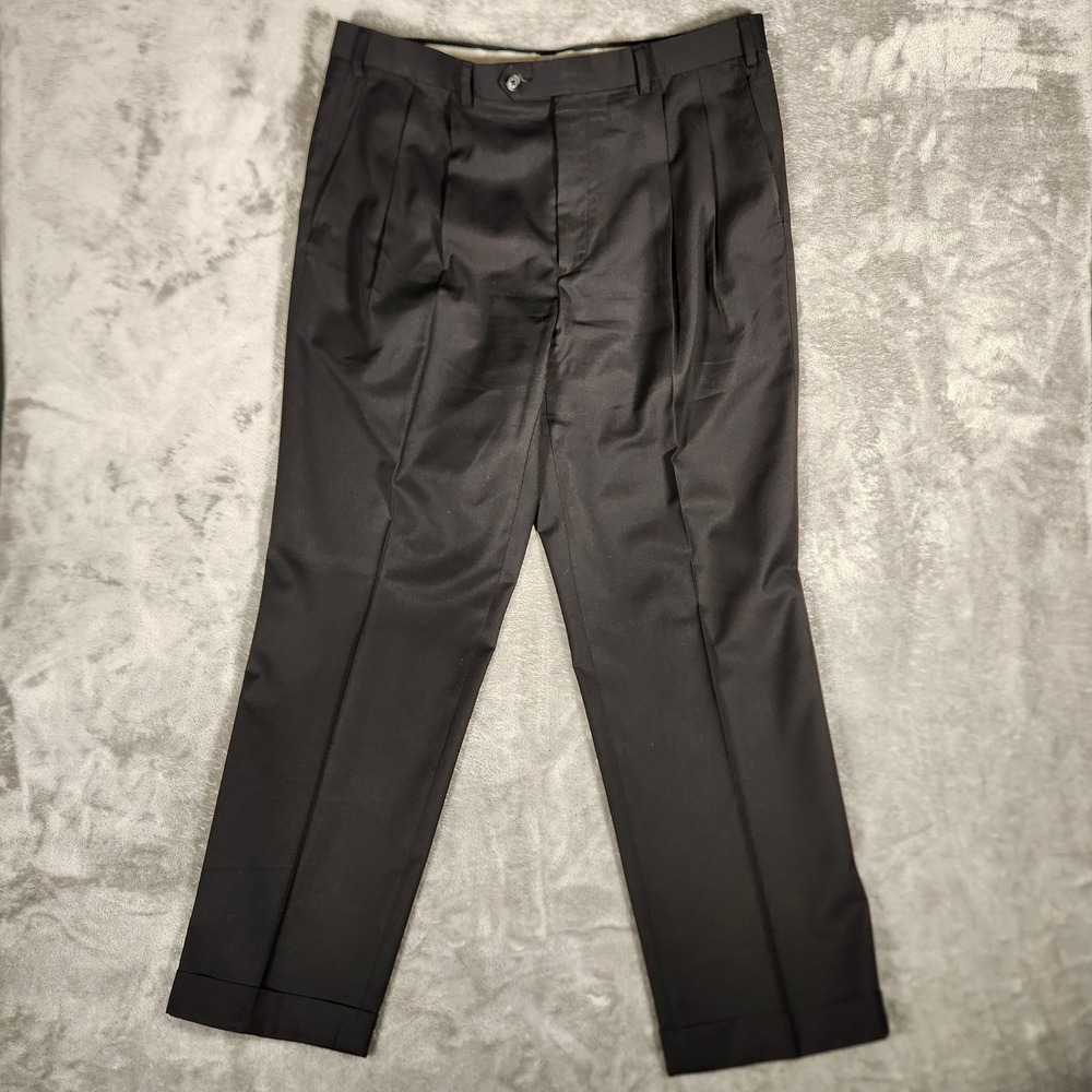 Lauren Ralph Lauren Dress Pants Mens 36x30 Black Excellent Pleated‎ Cuffed